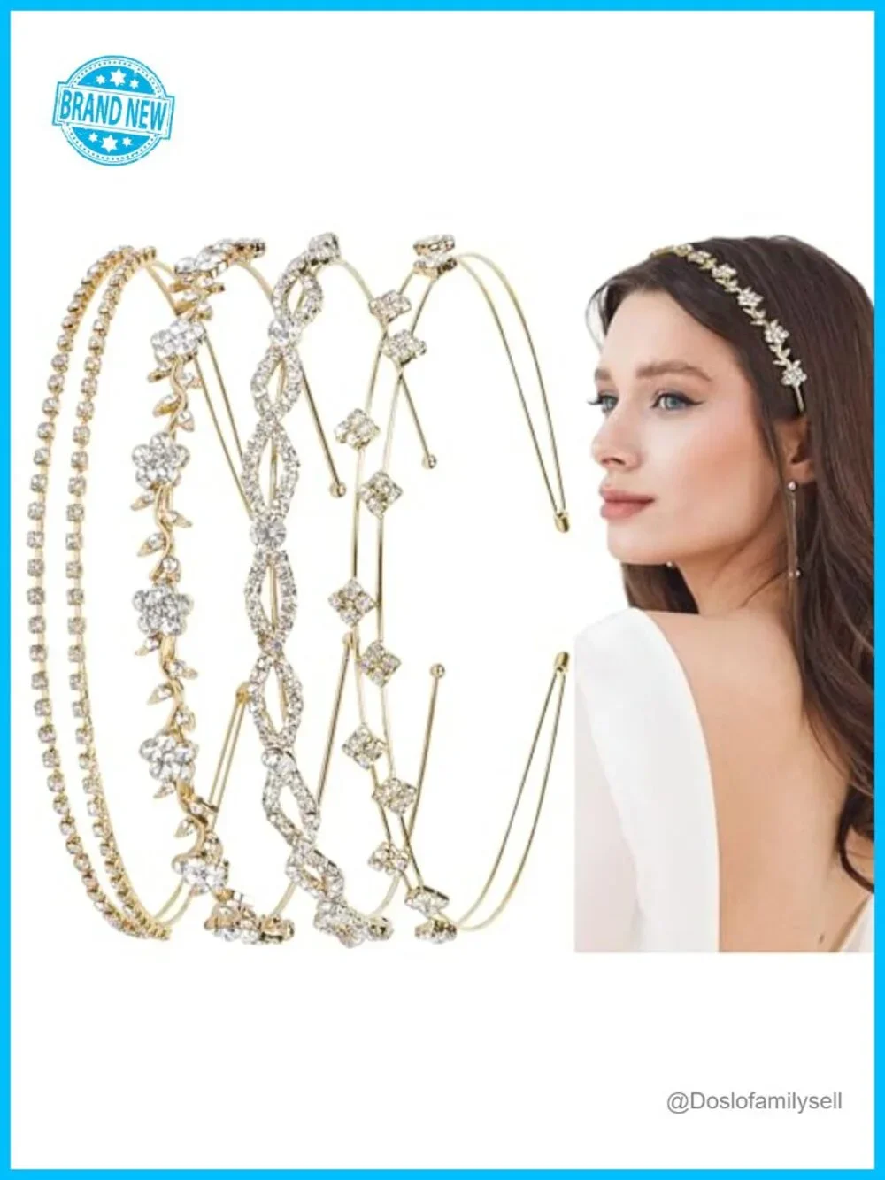 4 Rhinestone Headbands – Gold Wedding Hair Accessories for Women